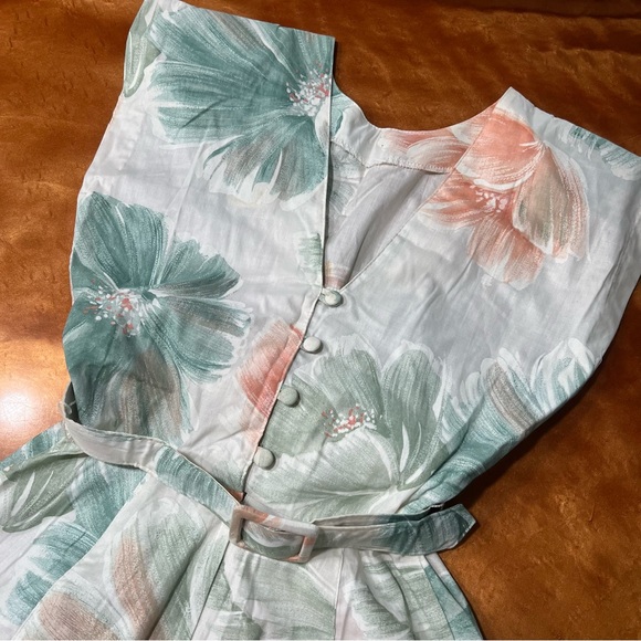 Vintage Pastel Floral Watercolor Shirt Waist belted dress size 3 Jodi Michaels - Picture 3 of 14